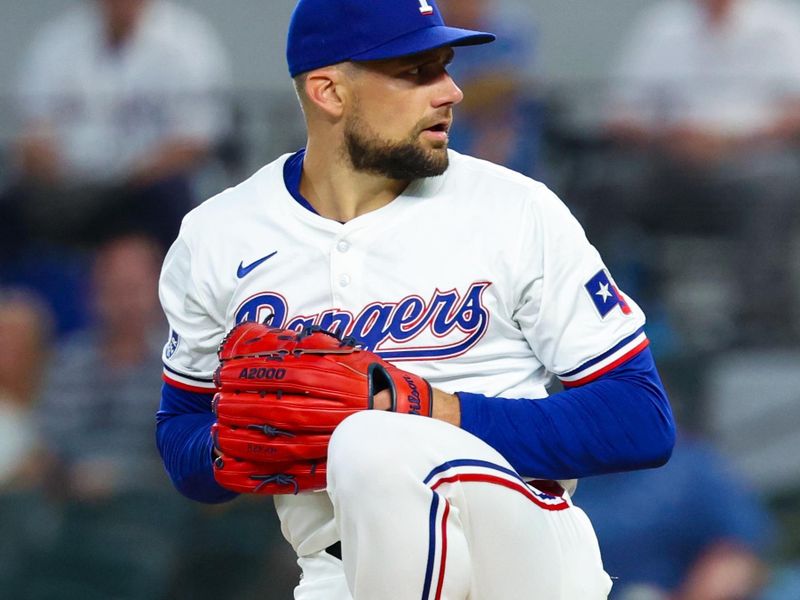 Jul 24, 2024; Arlington, Texas, USA; Texas Rangers starting pitcher Nathan Eovaldi (17) throws during the first inning against the Chicago White Sox at Globe Life Field. Mandatory Credit: Kevin Jairaj-USA TODAY Sports