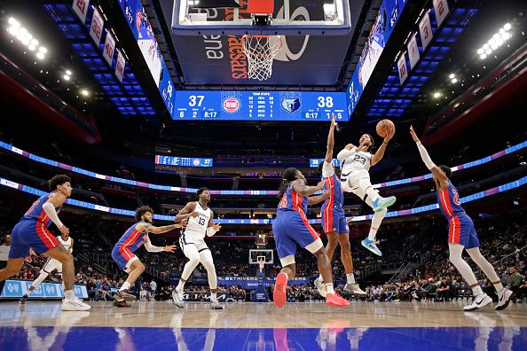 DETROIT, MI - DECEMBER 6: Derrick Rose #23 of the Memphis Grizzlies shoots the ball during the game against the Detroit Pistons on December 6, 2023 at Little Caesars Arena in Detroit, Michigan. NOTE TO USER: User expressly acknowledges and agrees that, by downloading and/or using this photograph, User is consenting to the terms and conditions of the Getty Images License Agreement. Mandatory Copyright Notice: Copyright 2023 NBAE (Photo by Brian Sevald/NBAE via Getty Images)