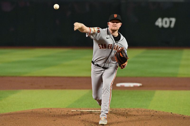 Sep 20, 2023; Phoenix, Arizona, USA;  San Francisco Giants starting pitcher Logan Webb (62) throws in the first inning against the Arizona Diamondbacks at Chase Field. Mandatory Credit: Matt Kartozian-USA TODAY Sports