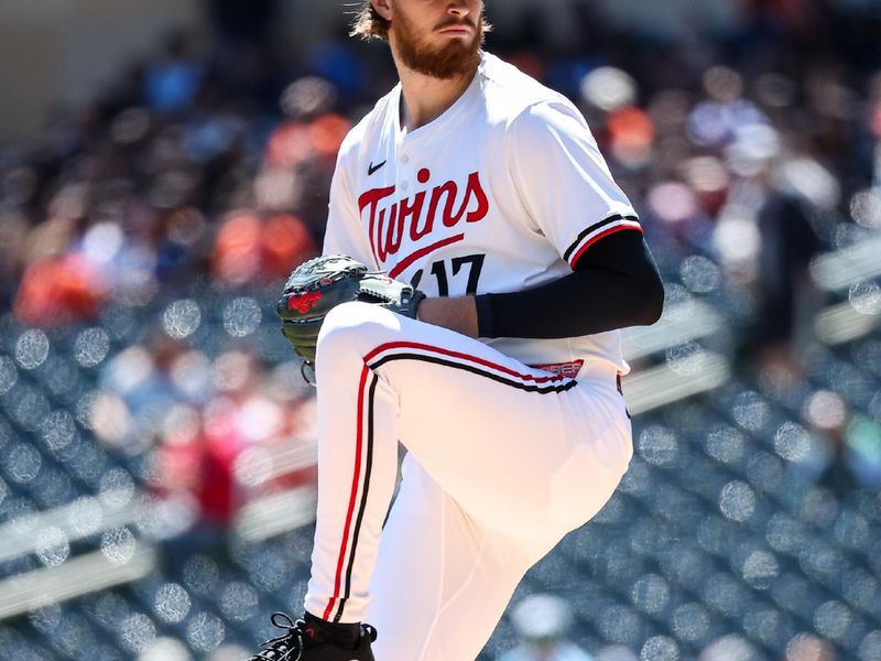 May 8, 2025; Minneapolis, Minnesota, USA; Minnesota Twins pitcher Bailey Ober (17) delivers a pitch against the Baltimore Orioles during the first inning at Target Field. Mandatory Credit: Matt Krohn-Imagn Images