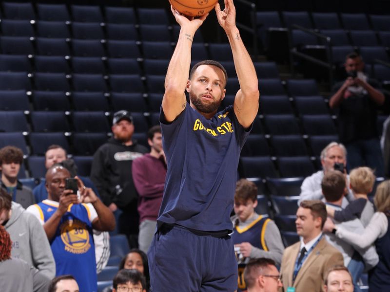 MEMPHIS, TN - FEBRUARY 2: Stephen Curry #30 of the Golden State Warriors warms up before the game against the Memphis Grizzlies on February 2, 2024 at FedExForum in Memphis, Tennessee. NOTE TO USER: User expressly acknowledges and agrees that, by downloading and or using this photograph, User is consenting to the terms and conditions of the Getty Images License Agreement. Mandatory Copyright Notice: Copyright 2024 NBAE (Photo by Joe Murphy/NBAE via Getty Images)