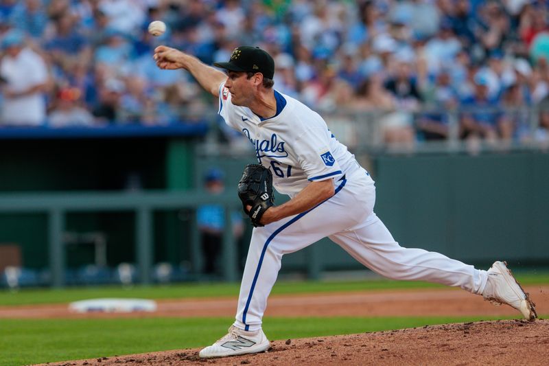 May 18, 2024; Kansas City, Missouri, USA; Kansas City Royals pitcher Seth Lugo (67) throws during the third inning against the Oakland Athletics at Kauffman Stadium. Mandatory Credit: William Purnell-USA TODAY Sports