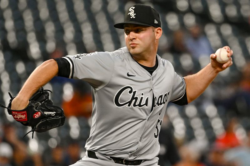Sep 3, 2024; Baltimore, Maryland, USA; Chicago White Sox pitcher Jared Shuster (51) throws a second inning pitch against the Baltimore Orioles  at Oriole Park at Camden Yards. Mandatory Credit: Tommy Gilligan-Imagn Images