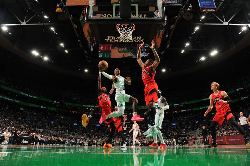 BOSTON, MA - OCTOBER 13: Lonnie Walker IV #12 of the Boston Celtics shoots the ball during the game Toronto Raptors during a NBA pre season game on October 13, 2024 at TD Garden in Boston, Massachusetts. NOTE TO USER: User expressly acknowledges and agrees that, by downloading and/or using this Photograph, user is consenting to the terms and conditions of the Getty Images License Agreement. Mandatory Copyright Notice: Copyright 2024 NBAE (Photo by Brian Babineau/NBAE via Getty Images)