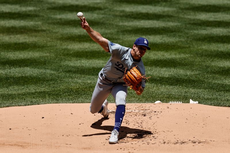 Jun 20, 2024; Denver, Colorado, USA; Los Angeles Dodgers starting pitcher Gavin Stone (35) pitches in the first inning against the Colorado Rockies at Coors Field. Mandatory Credit: Isaiah J. Downing-USA TODAY Sports