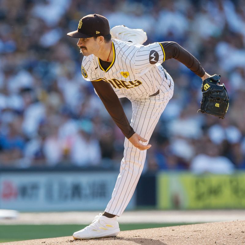 Jul 31, 2024; San Diego, California, USA; San Diego Padres starting pitcher Dylan Cease (84) pitches during the first inning against the Los Angeles Dodgers at Petco Park. Mandatory Credit: David Frerker-USA TODAY Sports