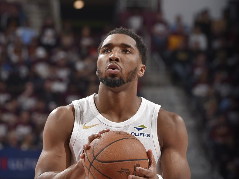 CLEVELAND, OH - MAY 4: Donovan Mitchell #45 of the Cleveland Cavaliers shoots a free throw during the game against the Indiana Pacers during Round 2 Game 1 of the 2025 NBA Playoffs on May 4, 2025 at Rocket Arena in Cleveland, Ohio. NOTE TO USER: User expressly acknowledges and agrees that, by downloading and/or using this Photograph, user is consenting to the terms and conditions of the Getty Images License Agreement. Mandatory Copyright Notice: Copyright 2025 NBAE (Photo by David Liam Kyle/NBAE via Getty Images)