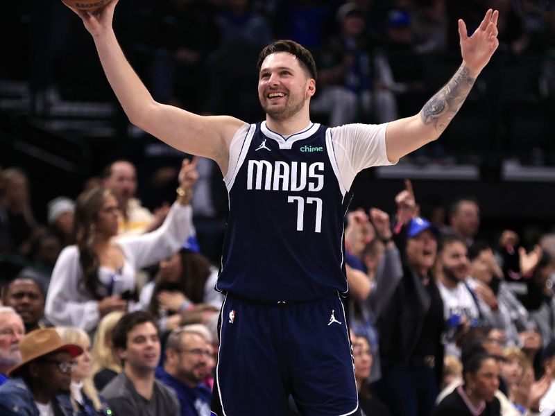 DALLAS, TX - JANUARY 27: Luka Doncic #77 of the Dallas Mavericks reacts late in the second half as Dallas takes on the Sacramento Kings at American Airlines Center on January 27, 2024 in Dallas, Texas. NOTE TO USER: User expressly acknowledges and agrees that, by downloading and or using this photograph, User is consenting to the terms and conditions of the Getty Images License Agreement. (Photo by Ron Jenkins/Getty Images)