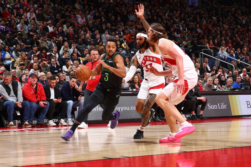 TORONTO, CANADA - MARCH 5:  CJ McCollum #3 of the New Orleans Pelicans goes to the basket during the game on March 5, 2024 at the Scotiabank Arena in Toronto, Ontario, Canada.  NOTE TO USER: User expressly acknowledges and agrees that, by downloading and or using this Photograph, user is consenting to the terms and conditions of the Getty Images License Agreement.  Mandatory Copyright Notice: Copyright 2024 NBAE (Photo by Vaughn Ridley/NBAE via Getty Images)