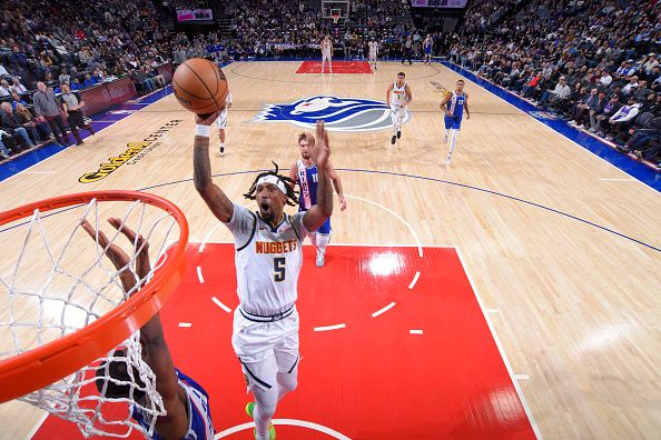 SACRAMENTO, CA - DECEMBER 2: Kentavious Caldwell-Pope #5 of the Denver Nuggets shoots the ball during the game against the Sacramento Kings on December 2, 2023 at Golden 1 Center in Sacramento, California. NOTE TO USER: User expressly acknowledges and agrees that, by downloading and or using this Photograph, user is consenting to the terms and conditions of the Getty Images License Agreement. Mandatory Copyright Notice: Copyright 2023 NBAE (Photo by Rocky Widner/NBAE via Getty Images)