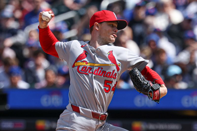 Apr 20, 2025; New York City, New York, USA; St. Louis Cardinals starting pitcher Sonny Gray (54) delivers a pitch during the first inning against the New York Mets at Citi Field. Mandatory Credit: Vincent Carchietta-Imagn Images