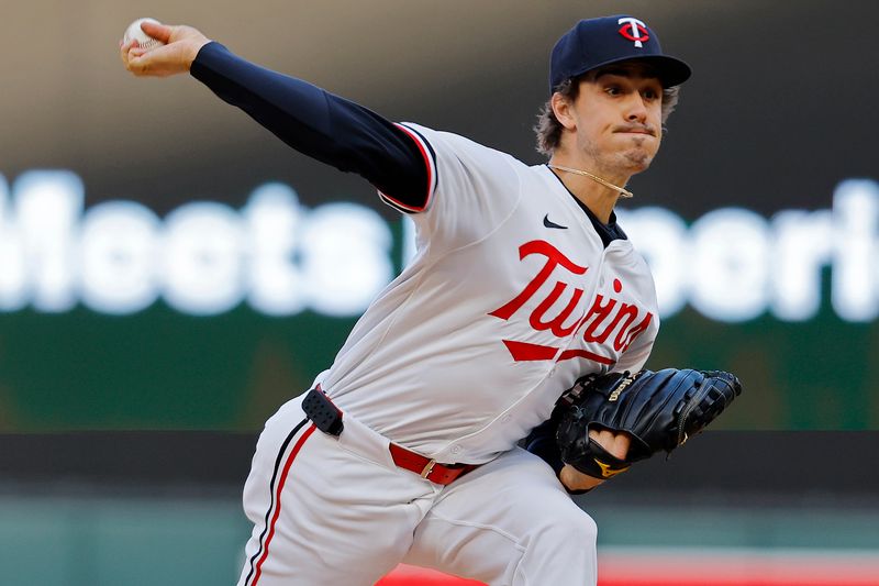 Apr 24, 2024; Minneapolis, Minnesota, USA; Minnesota Twins starting pitcher Joe Ryan (41) pitches in the first inning against the Chicago White Sox at Target Field. Mandatory Credit: Bruce Kluckhohn-USA TODAY Sports