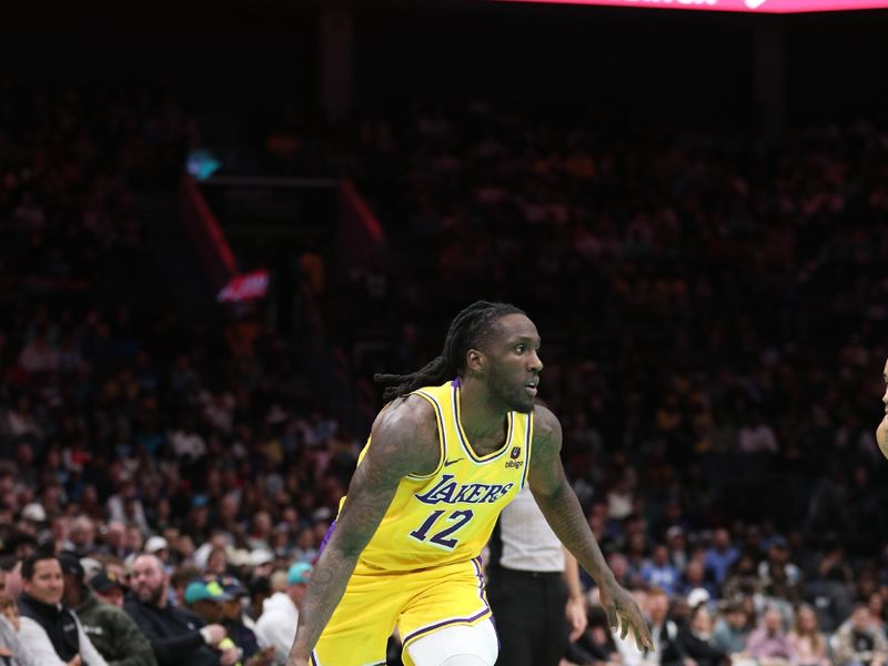 CHARLOTTE, NC - FEBRUARY 5: Taurean Prince #12 of the Los Angeles Lakers handles the ball during the game  against the Charlotte Hornets on February 5, 2024 at Spectrum Center in Charlotte, North Carolina. NOTE TO USER: User expressly acknowledges and agrees that, by downloading and or using this photograph, User is consenting to the terms and conditions of the Getty Images License Agreement.  Mandatory Copyright Notice:  Copyright 2024 NBAE (Photo by Brock Williams-Smith/NBAE via Getty Images)