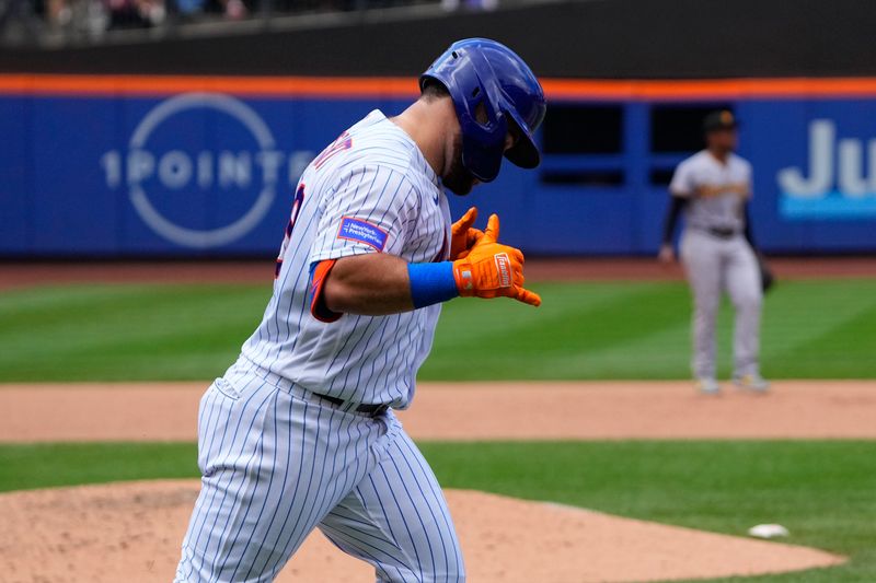 Aug 16, 2023; New York City, New York, USA; New York Mets right fielder DJ Steward (29) reacts to hitting a two run home run against the Pittsburgh Pirates during the fifth inning at Citi Field. Mandatory Credit: Gregory Fisher-USA TODAY Sports