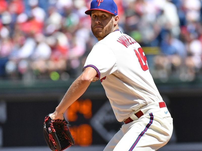 Apr 23, 2023; Philadelphia, Pennsylvania, USA; Philadelphia Phillies starting pitcher Zack Wheeler (45) throws a pitch against the Colorado Rockies during the first inning at Citizens Bank Park. Mandatory Credit: Eric Hartline-USA TODAY Sports