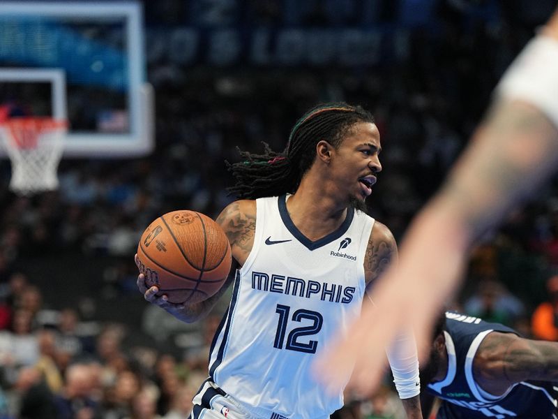 DALLAS, TX - DECEMBER 3: Ja Morant #12 of the Memphis Grizzlies dribbles the ball during the game against the Dallas Mavericks during a Emirates NBA Cup game on December 3, 2024 at American Airlines Center in Dallas, Texas. NOTE TO USER: User expressly acknowledges and agrees that, by downloading and or using this photograph, User is consenting to the terms and conditions of the Getty Images License Agreement. Mandatory Copyright Notice: Copyright 2024 NBAE (Photo by Glenn James/NBAE via Getty Images)