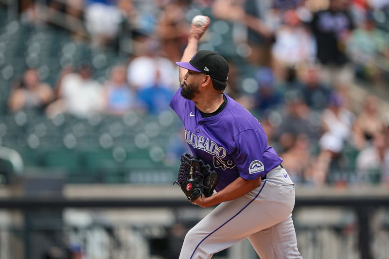 Jul 14, 2024; New York City, New York, USA; Colorado Rockies starting pitcher German Marquez (48) delivers a pitch during the first inning against the New York Mets at Citi Field. Mandatory Credit: Vincent Carchietta-USA TODAY Sports