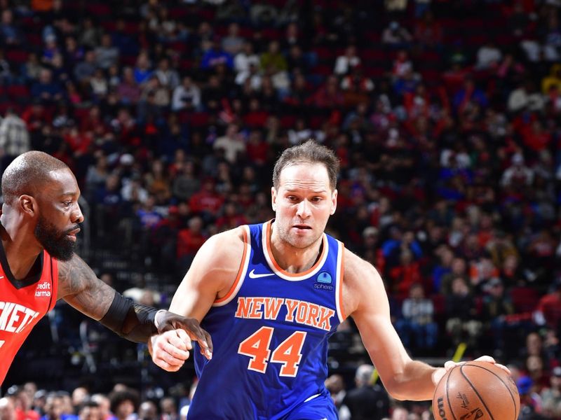 HOUSTON, TX - FEBRUARY 12: Charlie Brown Jr. #44 of the New York Knicks dribbles the ball during the game against the Houston Rockets on February 12, 2024 at the Toyota Center in Houston, Texas. NOTE TO USER: User expressly acknowledges and agrees that, by downloading and or using this photograph, User is consenting to the terms and conditions of the Getty Images License Agreement. Mandatory Copyright Notice: Copyright 2024 NBAE (Photo by Logan Riely/NBAE via Getty Images)