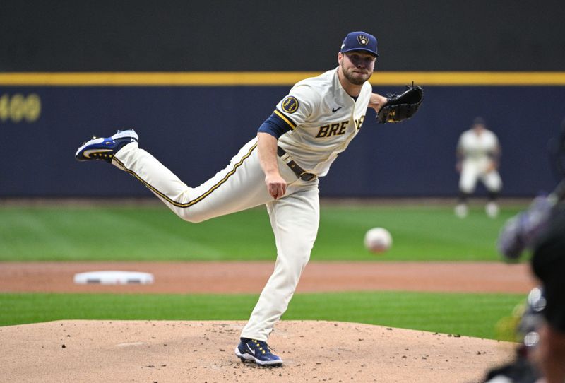 Oct 3, 2023; Milwaukee, Wisconsin, USA; Milwaukee Brewers starting pitcher Corbin Burnes (39) delivers a pitch against the Arizona Diamondbacks in the first inning during game one of the Wildcard series for the 2023 MLB playoffs at American Family Field. Mandatory Credit: Michael McLoone-USA TODAY Sports