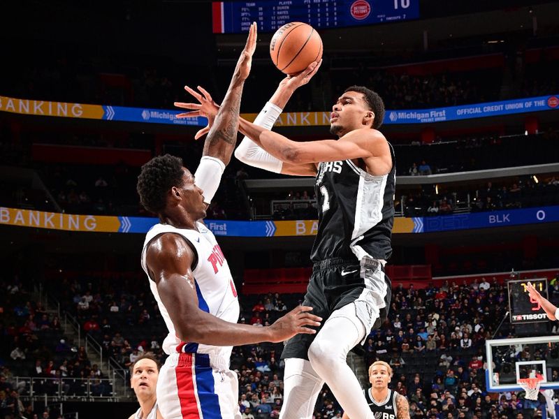 DETROIT, MI - JANUARY 10: Victor Wembanyama #1 of the San Antonio Spurs drives to the basket during the game against the Detroit Pistons on January 10, 2024 at Little Caesars Arena in Detroit, Michigan. NOTE TO USER: User expressly acknowledges and agrees that, by downloading and/or using this photograph, User is consenting to the terms and conditions of the Getty Images License Agreement. Mandatory Copyright Notice: Copyright 2024 NBAE (Photo by Chris Schwegler/NBAE via Getty Images)