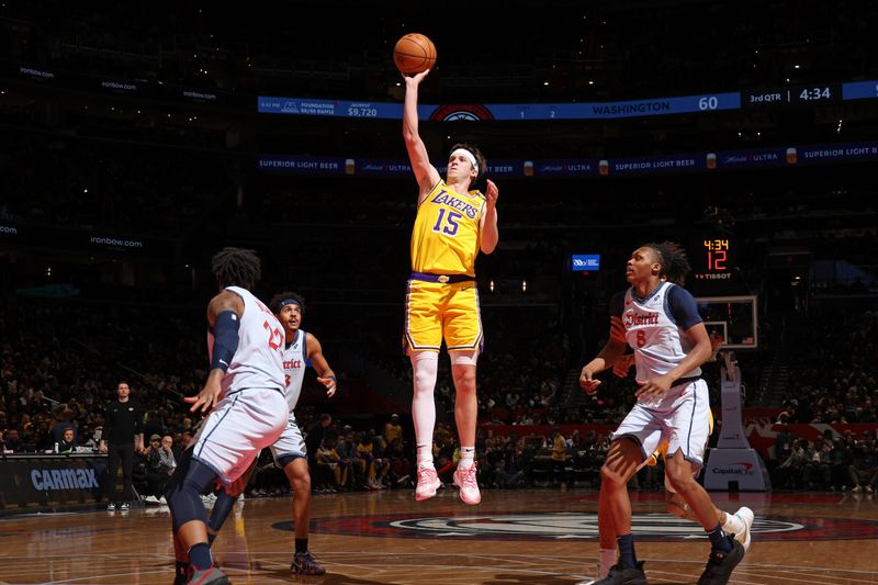 WASHINGTON, DC -? JANUARY 30:   Austin Reaves #15 of the Los Angeles Lakers shoots the ball during the game against the Washington Wizards on January 30, 2025 at Capital One Arena in Washington, DC. NOTE TO USER: User expressly acknowledges and agrees that, by downloading and or using this Photograph, user is consenting to the terms and conditions of the Getty Images License Agreement. Mandatory Copyright Notice: Copyright 2025 NBAE (Photo by Stephen Gosling/NBAE via Getty Images)