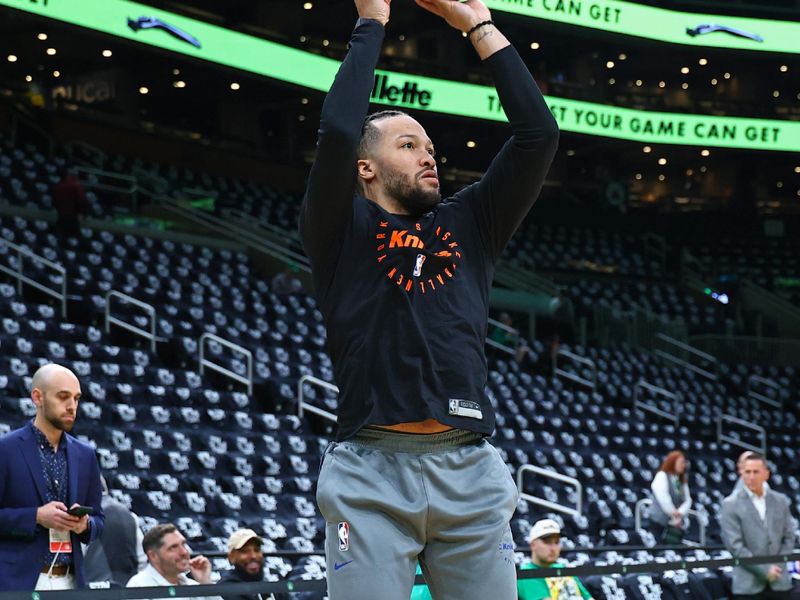 BOSTON, MA - MAY 5: Jalen Brunson #11 of the New York Knicks warms up before the game against the Boston Celtics during Game 1 of the 2025 NBA Eastern Conference Semifinals on May 5, 2025 at TD Garden in Boston, Massachusetts. NOTE TO USER: User expressly acknowledges and agrees that, by downloading and/or using this Photograph, user is consenting to the terms and conditions of the Getty Images License Agreement. Mandatory Copyright Notice: Copyright 2025 NBAE (Photo by David L. Nemec/NBAE via Getty Images)