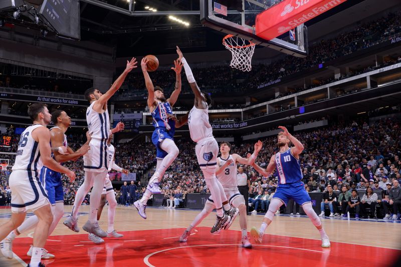 SACRAMENTO, CA - MARCH 18: Chris Duarte #3 of the Sacramento Kings drives to the basket during the game against the Memphis Grizzlies on March 18, 2024 at Golden 1 Center in Sacramento, California. NOTE TO USER: User expressly acknowledges and agrees that, by downloading and or using this Photograph, user is consenting to the terms and conditions of the Getty Images License Agreement. Mandatory Copyright Notice: Copyright 2024 NBAE (Photo by Rocky Widner/NBAE via Getty Images)