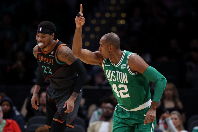 WASHINGTON, DC - MARCH 17: Al Horford #42 of the Boston Celtics celebrates after scoring against the Washington Wizards during the first half at Capital One Arena on March 17, 2024 in Washington, DC. NOTE TO USER: User expressly acknowledges and agrees that, by downloading and or using this photograph, User is consenting to the terms and conditions of the Getty Images License Agreement.  (Photo by Patrick Smith/Getty Images)