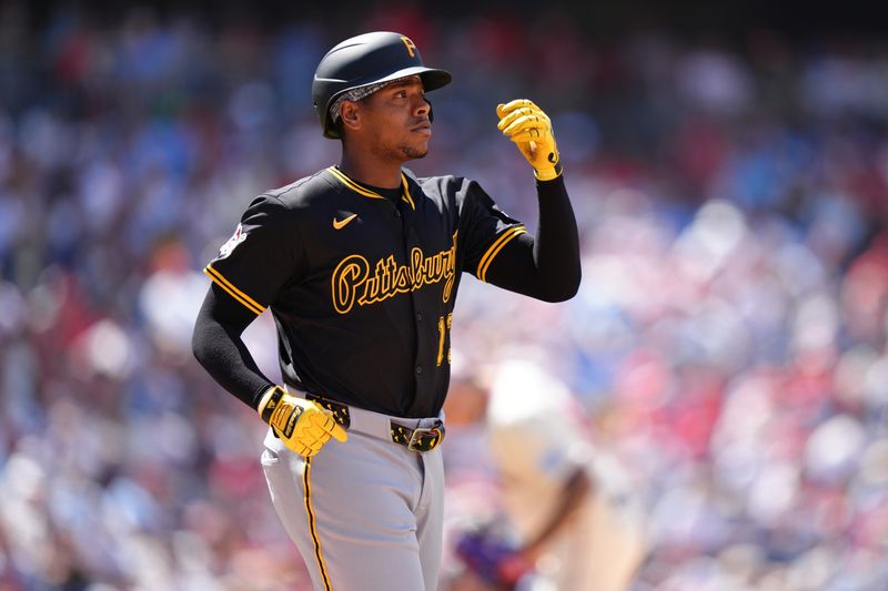 May 18, 2025; Philadelphia, Pennsylvania, USA; Pittsburgh Pirates infielder Ke'Bryan Hayes (13) walks against the Philadelphia Phillies in the seventh inning at Citizens Bank Park. Mandatory Credit: Kyle Ross-Imagn Images