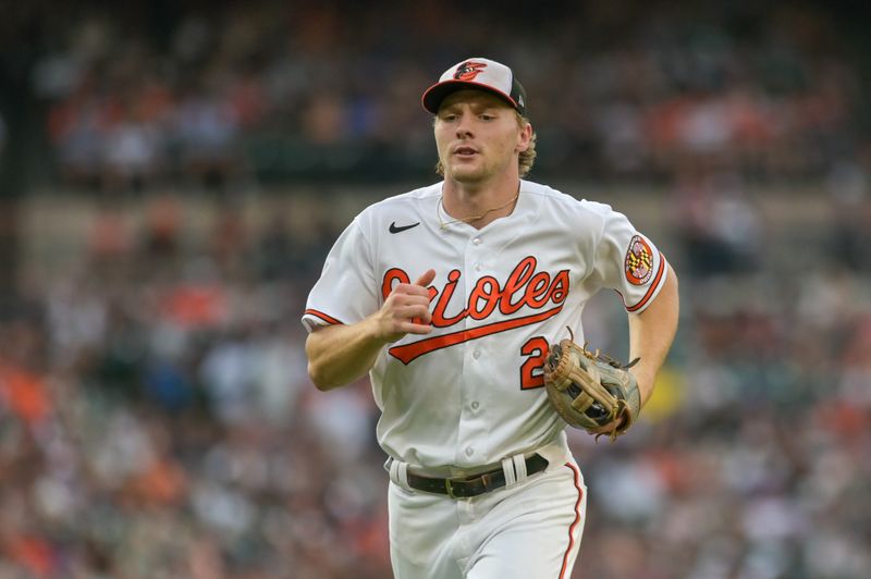 Jul 29, 2023; Baltimore, Maryland, USA;  Baltimore Orioles third baseman Gunnar Henderson (2) runs to the dugout after the first inning against the New York Yankees at Oriole Park at Camden Yards. Mandatory Credit: Tommy Gilligan-USA TODAY Sports