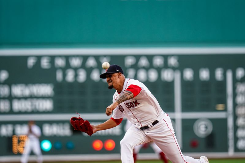 Jul 23, 2023; Boston, Massachusetts, USA; Boston Red Sox starting pitcher Brennan Bernardino (83) throws a pitch against the New York Mets in the first inning at Fenway Park. Mandatory Credit: David Butler II-USA TODAY Sports