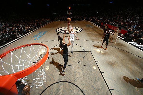 BROOKLYN, NY - DECEMBER 22: Michael Porter Jr. #1 of the Denver Nuggets shoots the ball during the game  on December 22, 2023 at Barclays Center in Brooklyn, New York. NOTE TO USER: User expressly acknowledges and agrees that, by downloading and or using this Photograph, user is consenting to the terms and conditions of the Getty Images License Agreement. Mandatory Copyright Notice: Copyright 2023 NBAE (Photo by Nathaniel S. Butler/NBAE via Getty Images)