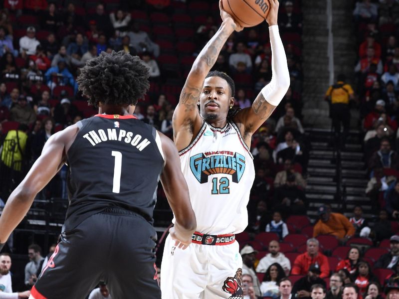 HOUSTON, TX - JANUARY 13:   Ja Morant #12 of the Memphis Grizzlies dribbles the ball during the game against the Houston Rockets on January 13, 2025 at the Toyota Center in Houston, Texas. NOTE TO USER: User expressly acknowledges and agrees that, by downloading and or using this photograph, User is consenting to the terms and conditions of the Getty Images License Agreement. Mandatory Copyright Notice: Copyright 2024 NBAE (Photo by Logan Riely/NBAE via Getty Images)