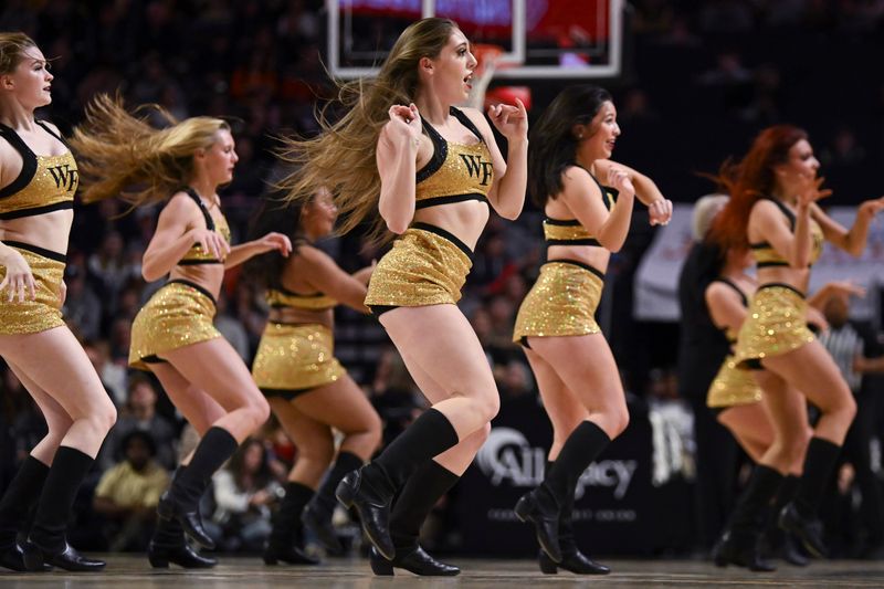 Jan 21, 2023; Winston-Salem, North Carolina, USA;  The Wake Forest Demon Deacons dance team performs during the second half at Lawrence Joel Veterans Memorial Coliseum. Mandatory Credit: William Howard-USA TODAY Sports