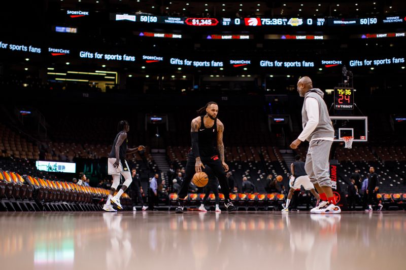 TORONTO, ON - DECEMBER 07: Gary Trent Jr. #33 of the Toronto Raptors warms up ahead of their NBA game against the Los Angeles Lakers at Scotiabank Arena on December 7, 2022 in Toronto, Canada. NOTE TO USER: User expressly acknowledges and agrees that, by downloading and or using this photograph, User is consenting to the terms and conditions of the Getty Images License Agreement. (Photo by Cole Burston/Getty Images)