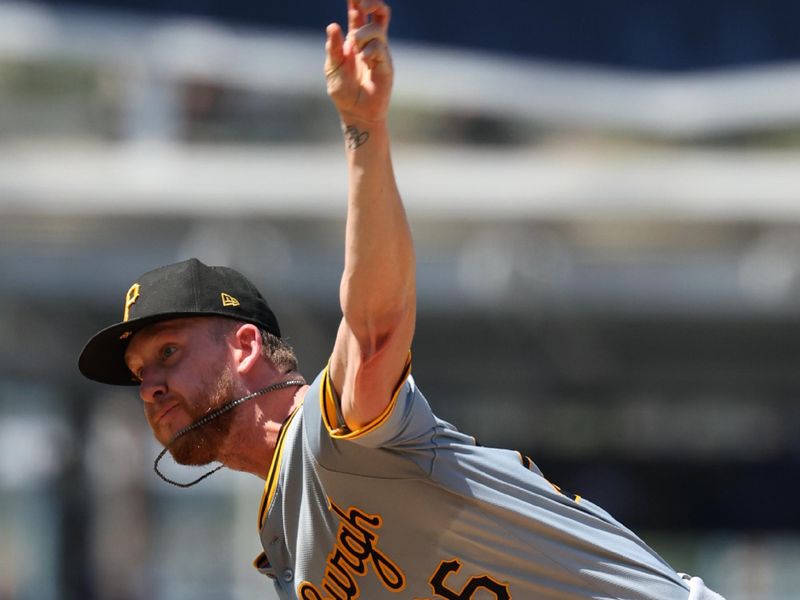 Aug 11, 2024; Los Angeles, California, USA;  Pittsburgh Pirates starting pitcher Bailey Falter (26) throws during the fifth inning against the Los Angeles Dodgers at Dodger Stadium. Mandatory Credit: Kiyoshi Mio-USA TODAY Sports