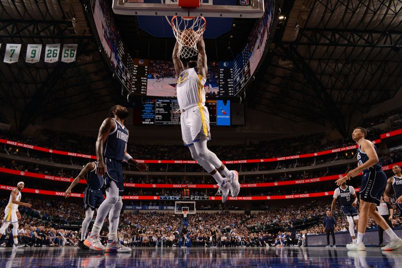 DALLAS, TX - APRIL 5: Draymond Green #23 of the Golden State Warriors dunks the ball during the game against the Dallas Mavericks on April 5, 2024 at the American Airlines Center in Dallas, Texas. NOTE TO USER: User expressly acknowledges and agrees that, by downloading and or using this photograph, User is consenting to the terms and conditions of the Getty Images License Agreement. Mandatory Copyright Notice: Copyright 2024 NBAE (Photo by Glenn James/NBAE via Getty Images)