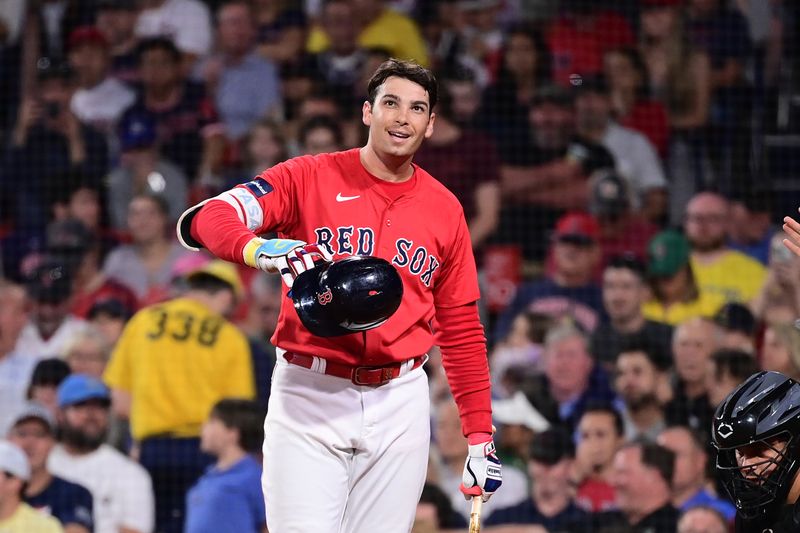 Aug 23, 2024; Boston, Massachusetts, USA; Boston Red Sox first baseman Triston Casas (36) reacts to fans during the sixth inning against the Arizona Diamondbacks at Fenway Park. Mandatory Credit: Eric Canha-USA TODAY Sports