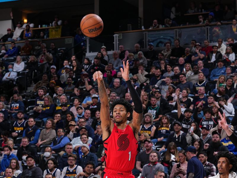 DENVER, CO - JANUARY 17: Anfernee Simons #1 of the Portland Trail Blazers shoots the ball during the game against the Denver Nuggets on January 17, 2023 at the Ball Arena in Denver, Colorado. NOTE TO USER: User expressly acknowledges and agrees that, by downloading and/or using this Photograph, user is consenting to the terms and conditions of the Getty Images License Agreement. Mandatory Copyright Notice: Copyright 2023 NBAE (Photo by Bart Young/NBAE via Getty Images)