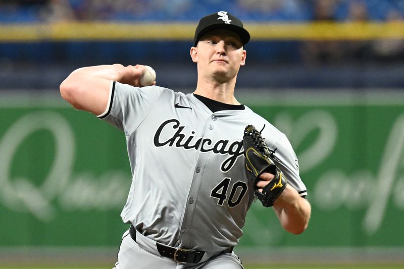 May 7, 2024; St. Petersburg, Florida, USA; Chicago White Sox starting pitcher Michael Soroka (40) throws a pitch in the first inning against the Tampa Bay Rays  at Tropicana Field. Mandatory Credit: Jonathan Dyer-USA TODAY Sports