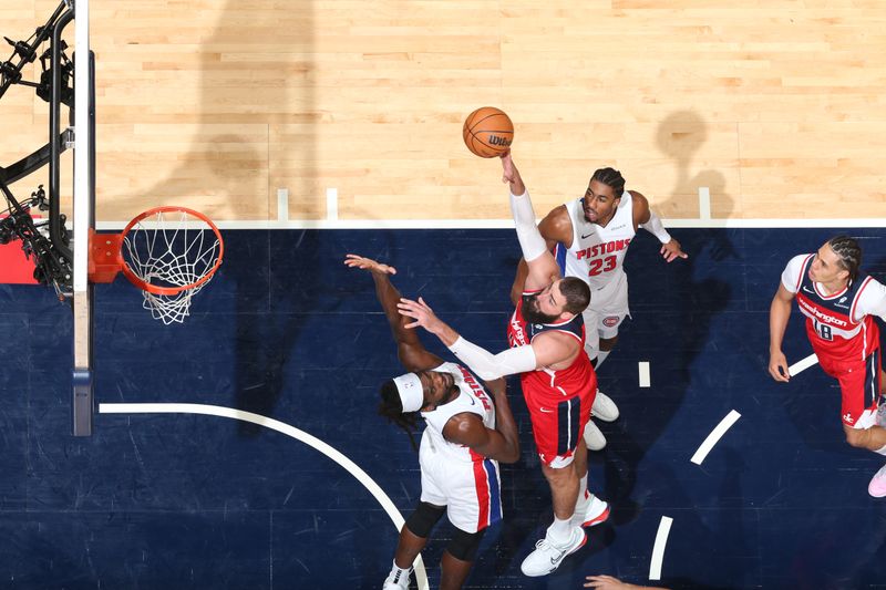 WASHINGTON, DC -? NOVEMBER 17: Jonas Valanciunas #17 of the Washington Wizards drives to the basket during the game against the Detroit Pistons on November 17, 2024 at Capital One Arena in Washington, DC. NOTE TO USER: User expressly acknowledges and agrees that, by downloading and or using this Photograph, user is consenting to the terms and conditions of the Getty Images License Agreement. Mandatory Copyright Notice: Copyright 2024 NBAE (Photo by Stephen Gosling/NBAE via Getty Images)