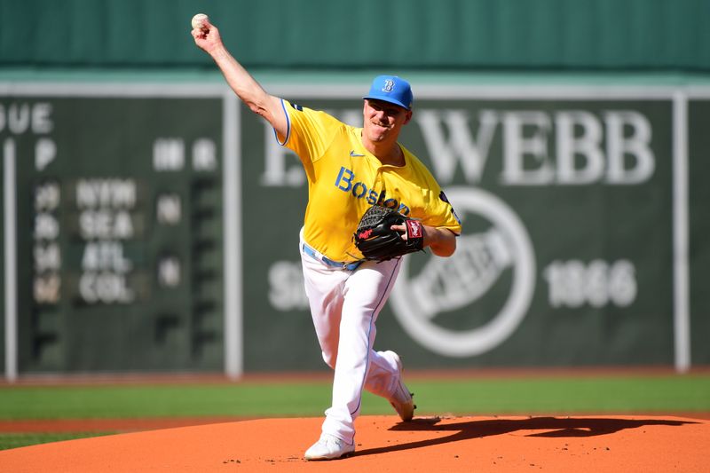 Aug 10, 2024; Boston, Massachusetts, USA;  Boston Red Sox starting pitcher Josh Winckowski (25) pitches during the first inning against the Houston Astros at Fenway Park. Mandatory Credit: Bob DeChiara-USA TODAY Sports