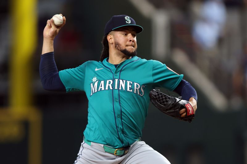 Jun 29, 2025; Arlington, Texas, USA; Seattle Mariners pitcher Luis Castillo (58) throws a pitch during the fourth inning against the Texas Rangers at Globe Life Field. Mandatory Credit: Tim Heitman-Imagn Images