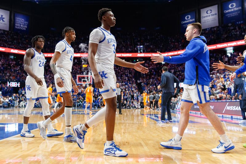 Feb 18, 2023; Lexington, Kentucky, USA; Kentucky Wildcats guard Adou Thiero (3) walks off the court at the end of the first half against the Tennessee Volunteers at Rupp Arena at Central Bank Center. Mandatory Credit: Jordan Prather-USA TODAY Sports