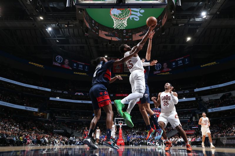 WASHINGTON, DC -? OCTOBER 26: Donovan Mitchell #45 of the Cleveland Cavaliers drives to the basket during the game against the Washington Wizards on October 26, 2024 at Capital One Arena in Washington, DC. NOTE TO USER: User expressly acknowledges and agrees that, by downloading and or using this Photograph, user is consenting to the terms and conditions of the Getty Images License Agreement. Mandatory Copyright Notice: Copyright 2024 NBAE (Photo by Stephen Gosling/NBAE via Getty Images)