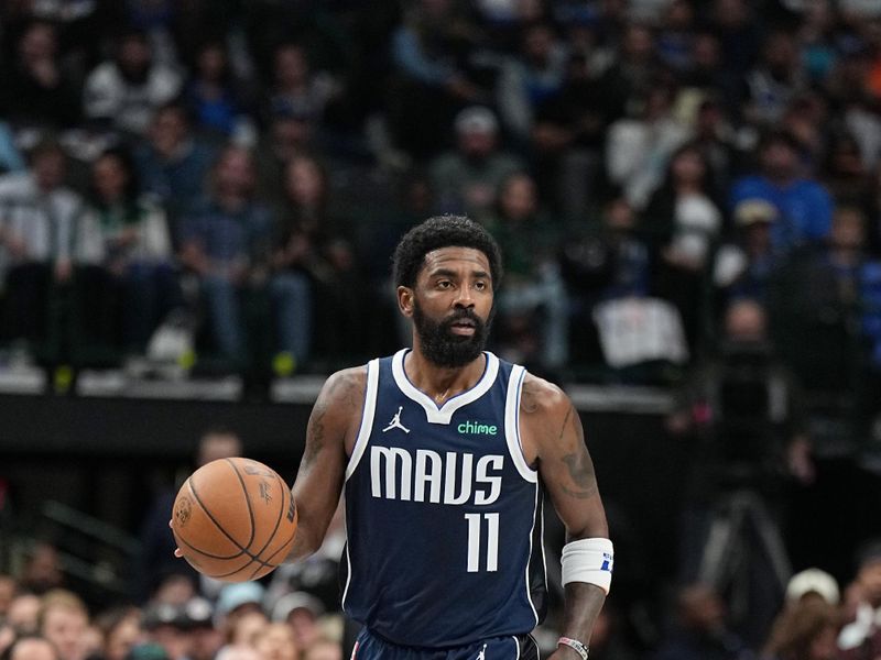 DALLAS, TX - NOVEMBER 8: Kyrie Irving #11 of the Dallas Mavericks dribbles the ball during the game against the Phoenix Suns on November 6, 2024 at the American Airlines Center in Dallas, Texas. NOTE TO USER: User expressly acknowledges and agrees that, by downloading and or using this photograph, User is consenting to the terms and conditions of the Getty Images License Agreement. Mandatory Copyright Notice: Copyright 2024 NBAE (Photo by Glenn James/NBAE via Getty Images)