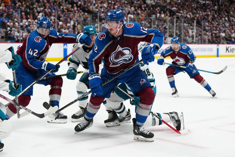 Dec 31, 2023; Denver, Colorado, USA; Colorado Avalanche defenseman Josh Manson (42) and right wing Valeri Nichushkin (13) during the third period against the Colorado Avalanche at Ball Arena. Mandatory Credit: Ron Chenoy-USA TODAY Sports