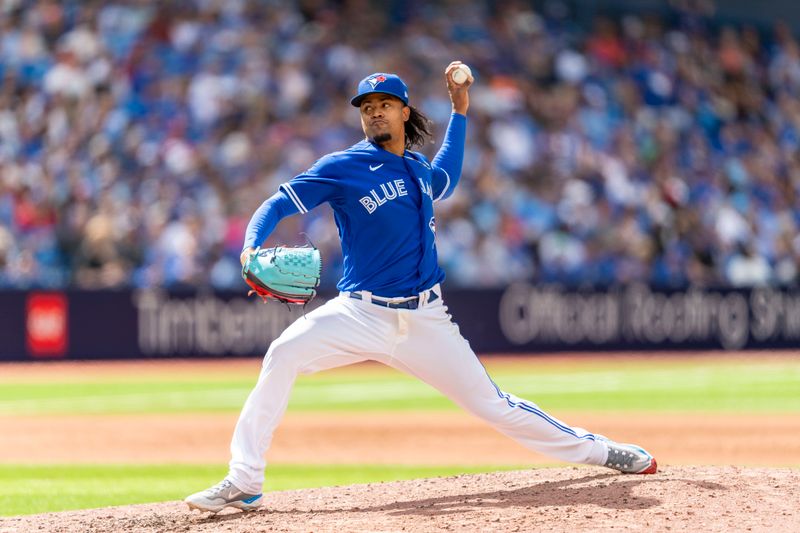 Aug 13, 2023; Toronto, Ontario, CAN; Toronto Blue Jays relief pitcher Genesis Cabrera (92) pitches to the Chicago Cubs during the sixth inning at Rogers Centre. Mandatory Credit: Kevin Sousa-USA TODAY Sports