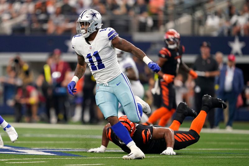 Dallas Cowboys linebacker Micah Parsons rushes against the Cincinnati Bengals during a NFL football game in Arlington, Texas, Sunday, Sept. 17, 2022. (AP Photo/Tony Gutierrez)