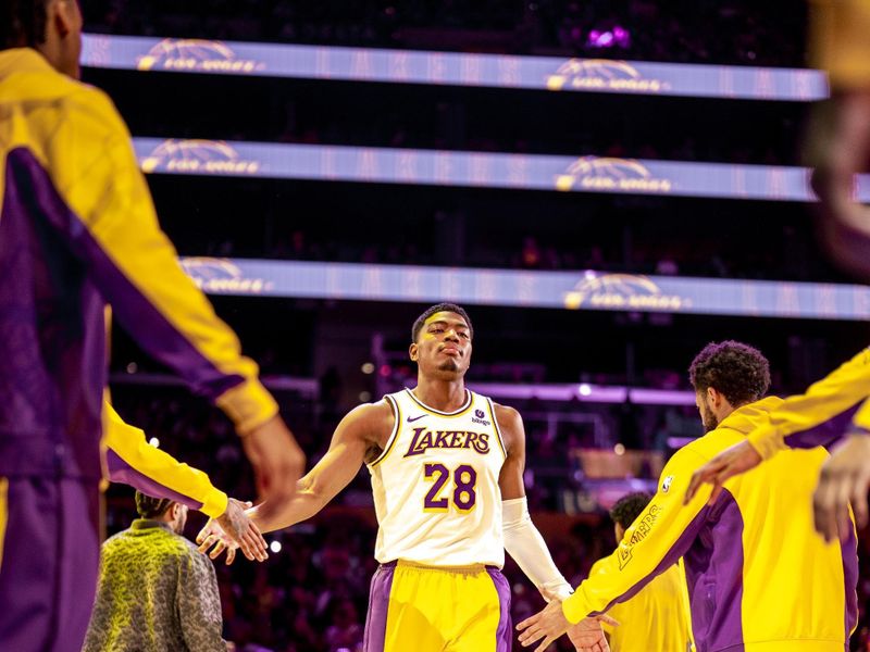 LOS ANGELES, CA - APRIL 7: Rui Hachimura #28 of the Los Angeles Lakers is introduced before the game against the Minnesota Timberwolves on April 7, 2024 at Crypto.Com Arena in Los Angeles, California. NOTE TO USER: User expressly acknowledges and agrees that, by downloading and/or using this Photograph, user is consenting to the terms and conditions of the Getty Images License Agreement. Mandatory Copyright Notice: Copyright 2024 NBAE (Photo by Tyler Ross/NBAE via Getty Images)